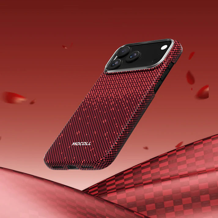 Mocoll iPhone 17 Pro Max: Kevlar Magnetic Case with Floral Cascade Design - Red
