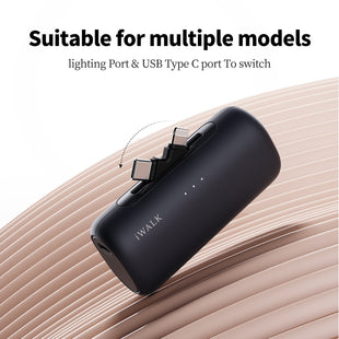 IWALK Portable Charger for iPhone with 2-in-1 Connector,5000mAh Small Power Bank, Fast Charging Compatible with iPhone 16/15/14/13/12/11 Series,Samsung S24/23,Android,Black