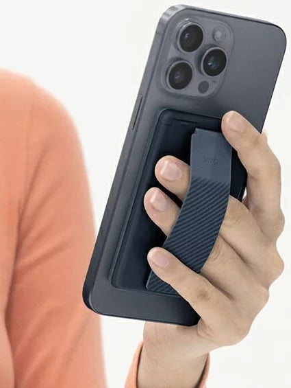 Uniq Heldro ID Magnetic Card Holder With Grip-Band and Stand - Storm Blue EOL