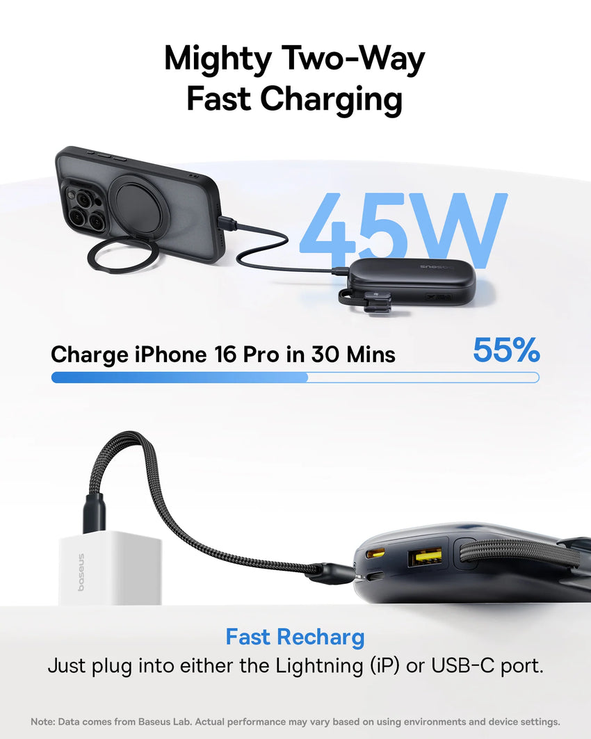 Baseus EnerFill FC21 Qpow3 Ultra Digital Display Power Bank with Detachable Cable 20000mAh 45W - Cosmic Black