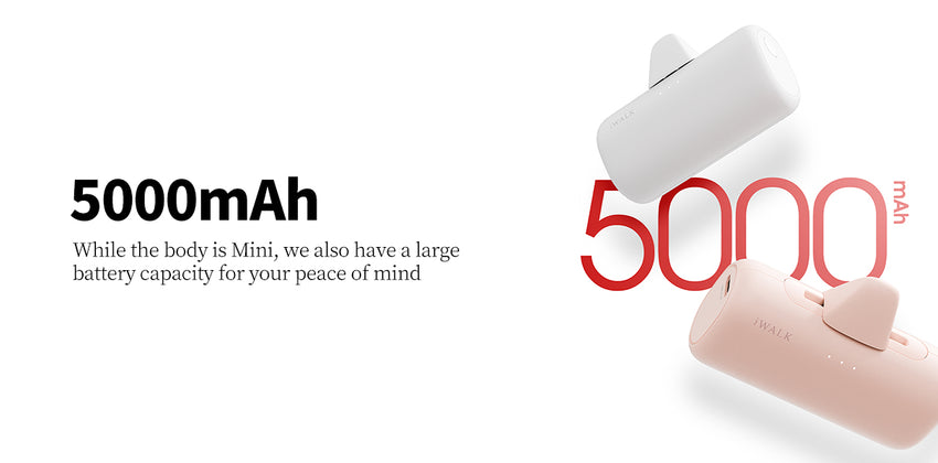 iWALK LinkPod Switch | 5000mAh, Rotary Portable Power Bank, USB-C & Lightning two Plug to Switch Freely, Two-Way 15W PD fast Charging White