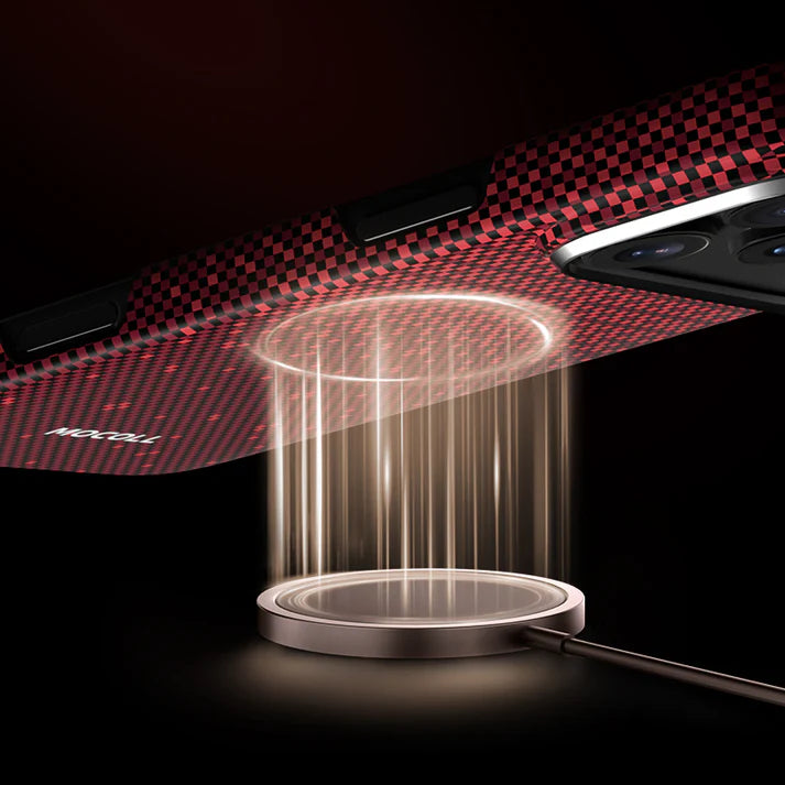 Mocoll iPhone 17 Pro: Kevlar Magnetic Case with Floral Cascade Design - Red