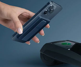 Uniq Heldro ID Magnetic Card Holder With Grip-Band and Stand - Storm Blue EOL