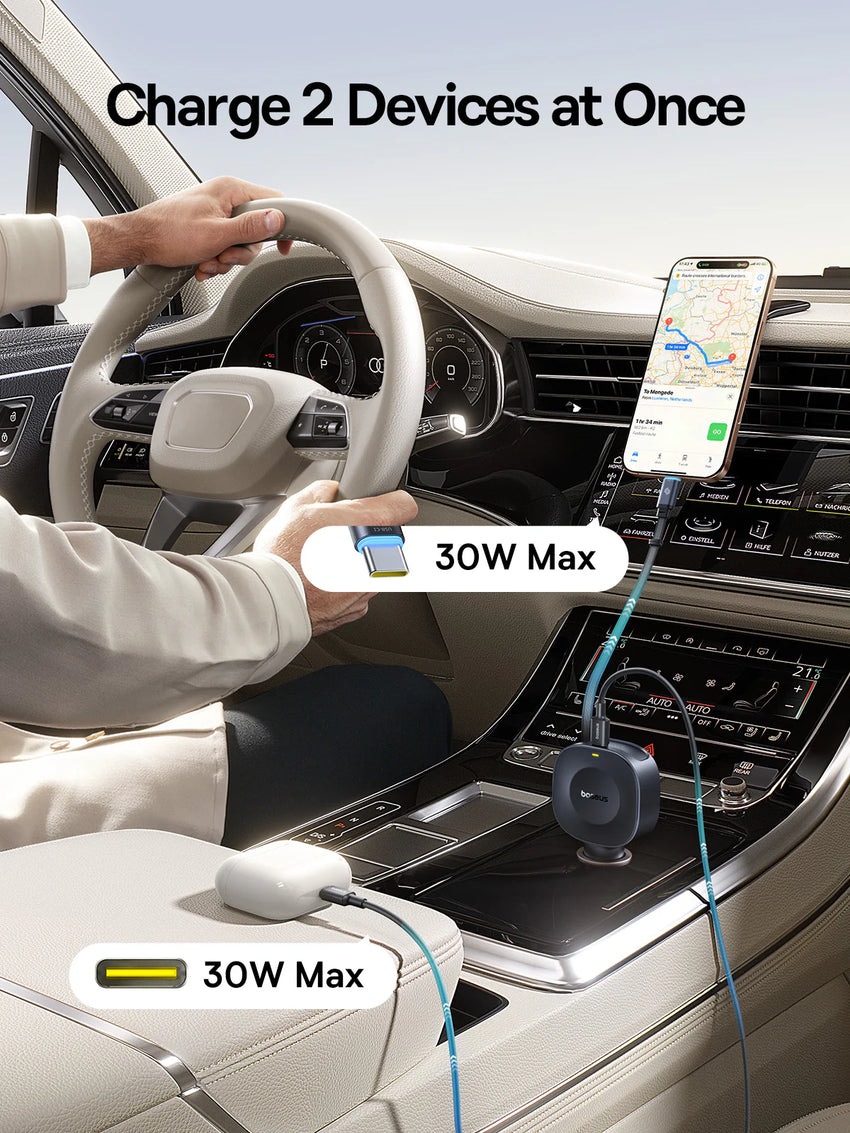 Baseus PrimeTrip VR2 Car Charger with Retractable Cable C+C 30W - Cosmic Black