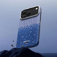 Mocoll iPhone 17 Pro: Kevlar Magnetic Case with Floral Cascade Design - Blue