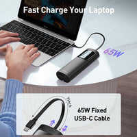 iWALK Laptop Power Bank, 20000mAh 65W 3 Output Portable Charger with Built in USB C Cable, PD QC Fast Charging External Battery Pack for MacBook Pro/Air HP iPhone 15 14 13 12 iPad Samsung Steam Deck Black
