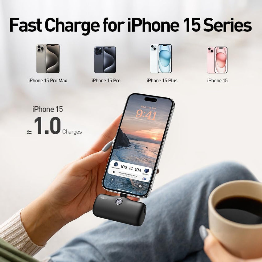 iWALK USB C Portable Charger for iPhone 15/16, Mini 20W 4,800mAh Wireless Power Bank Fast Charging Travel Battery Pack Compatible with iPhone 16/15/15 Plus/15 Pro/15 Pro Max, Andriod Phone Samsung Black