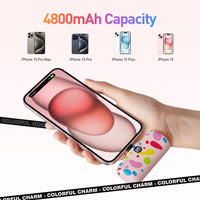 iWALK USB C Portable Charger with Colorful Pattern, 20W PD Fast Charging 4800mAh Small Power Bank with LED Display, Compatible with iPhone 16/15, 16/15 Plus, 16/15 Pro Max, iPad, Airpods, Pink
