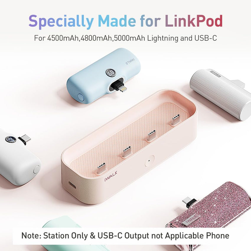 iWALK LinkPod Station for iWALK LinkPod Portable Charger 4500mAh, 4800mAh,5000mAh Power Bank for iPhone Charging Station Multiple USB-C Family-Sized Charger Station for Home(Station Only), Pink