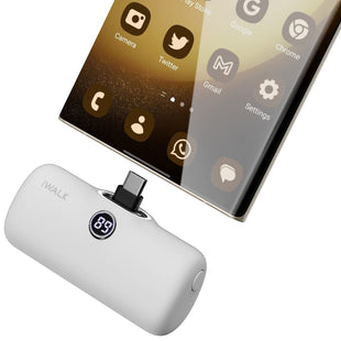 iWALKSmall Portable Charger, 4800mAh 18W PD Fast Charging Power Bank with Built in USB C Connector, External Mini Battery Pack for Samsung Galaxy Z Flip, S24/S23, Android, iPhone 15/Pro/Max, White