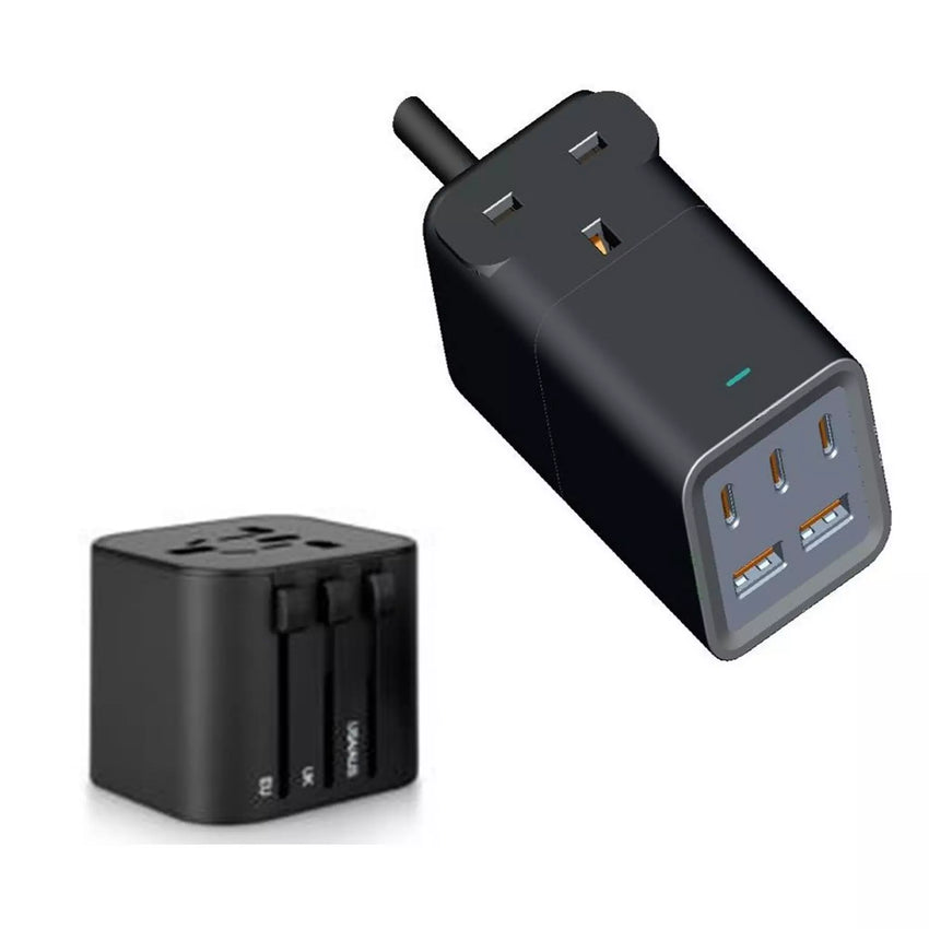 Ravpower RP-PC1062  75W Power Strip 5-Port with AC outlets UK plug + Travel charger adapter Offline Black