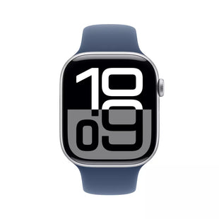 Apple Watch Series 10 GPS + Cellular 46mm Silver Aluminium Case with Denim Sport Band - S/M