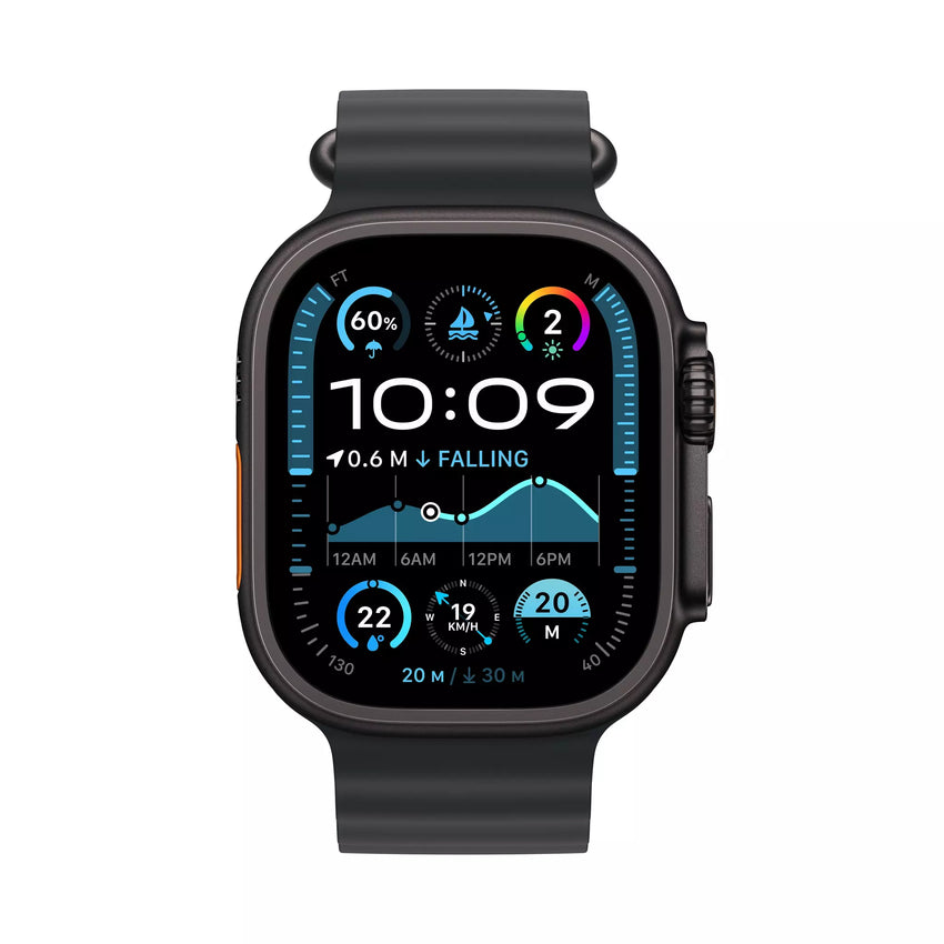 ساعة Apple Watch Ultra 2 GPS + Cellular مقاس 49 مم، هيكل من التيتانيوم الأسود مع سوار Ocean أسود 