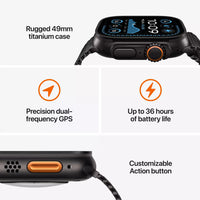 ساعة Apple Watch Ultra 2 GPS + Cellular مقاس 49 مم، هيكل من التيتانيوم الأسود مع سوار Ocean أسود 