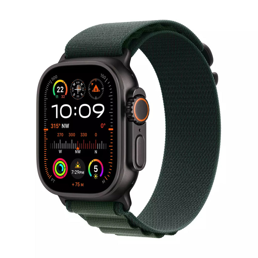 ساعة Apple Watch Ultra 2 GPS + Cellular مقاس 49 مم، هيكل أسود من التيتانيوم مع حلقة Alpine خضراء داكنة - كبيرة 