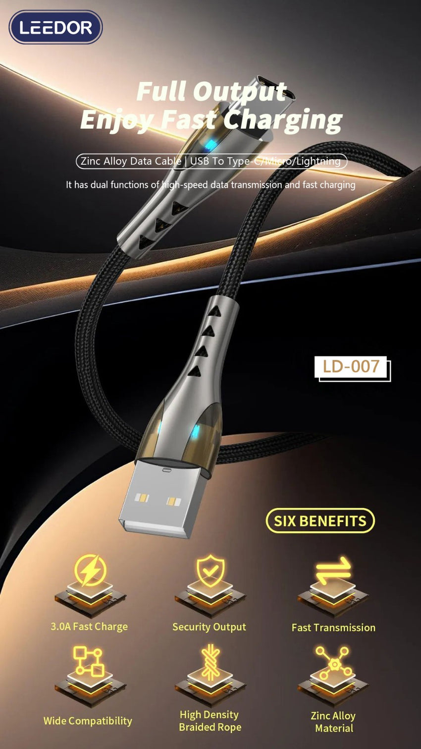 LEEDOR Zinc Alloy Series Fast Charge Data Cable  LD-007L