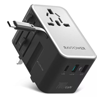 RAVPower RP-PC1061 GaN PD70W Travel charger with retractable C-C cable black
