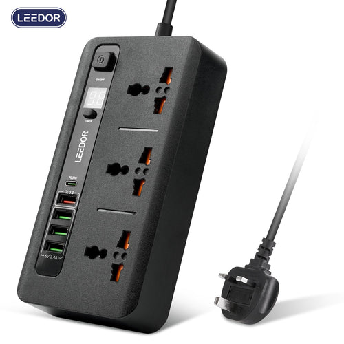 LEEDOR LD-401PD Extension Sockets - 3 Way / 2 Meters / 4x USB Ports / 1 x USB Type-C / Black