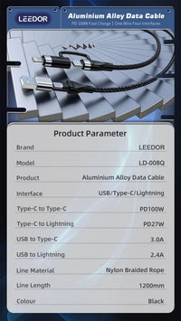 LEEDOR Aluminium Alloy Series Fast Charge Data Cable  LD-008Q