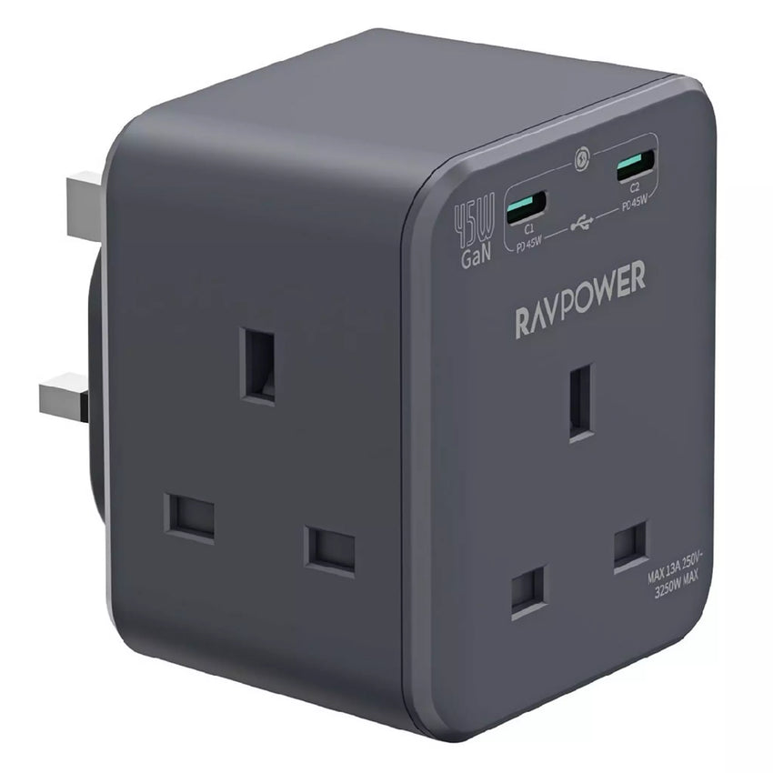 RAVPower RP-PC1066 GaN 45W Power Outlet Extender with 3 AC Outlets and 2 USB C