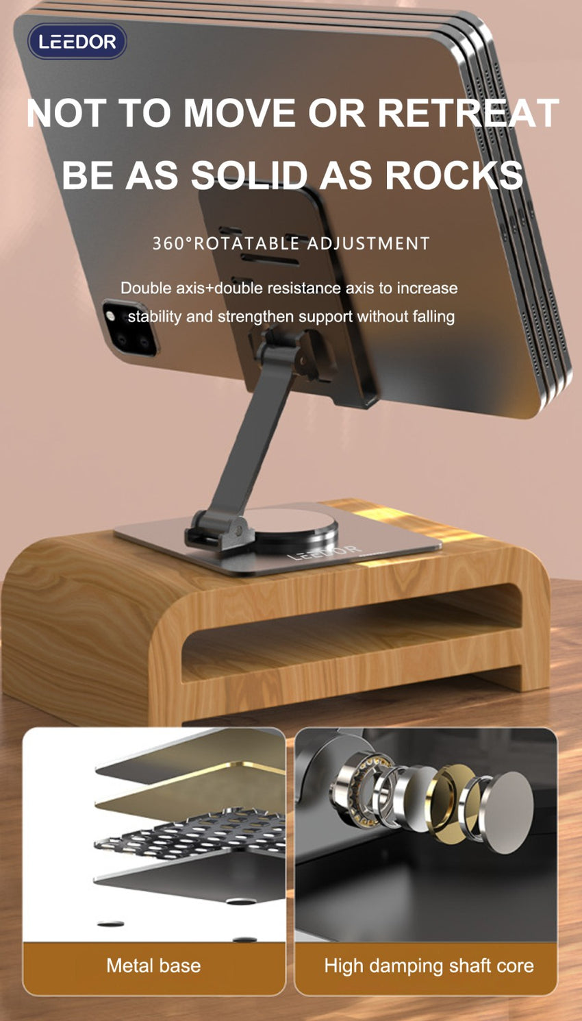 LEEDOR Aluminum alloy folding stand desktop rotatable mobile phone tablet stand LD358