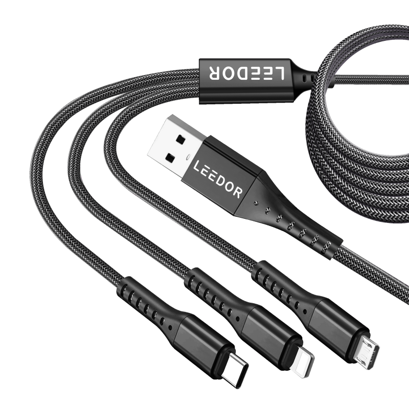 كابل بيانات LEEDOR نايلون 3A للشحن السريع 3 في 1 من النوع C إلى 3 في 1 LD-009Q1.5 متر