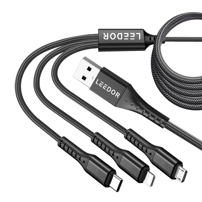 LEEDOR Nylon 3A Fast Charge 3 IN 1 Type C to 3 IN 1 Data Cable LD-009Q1.5m