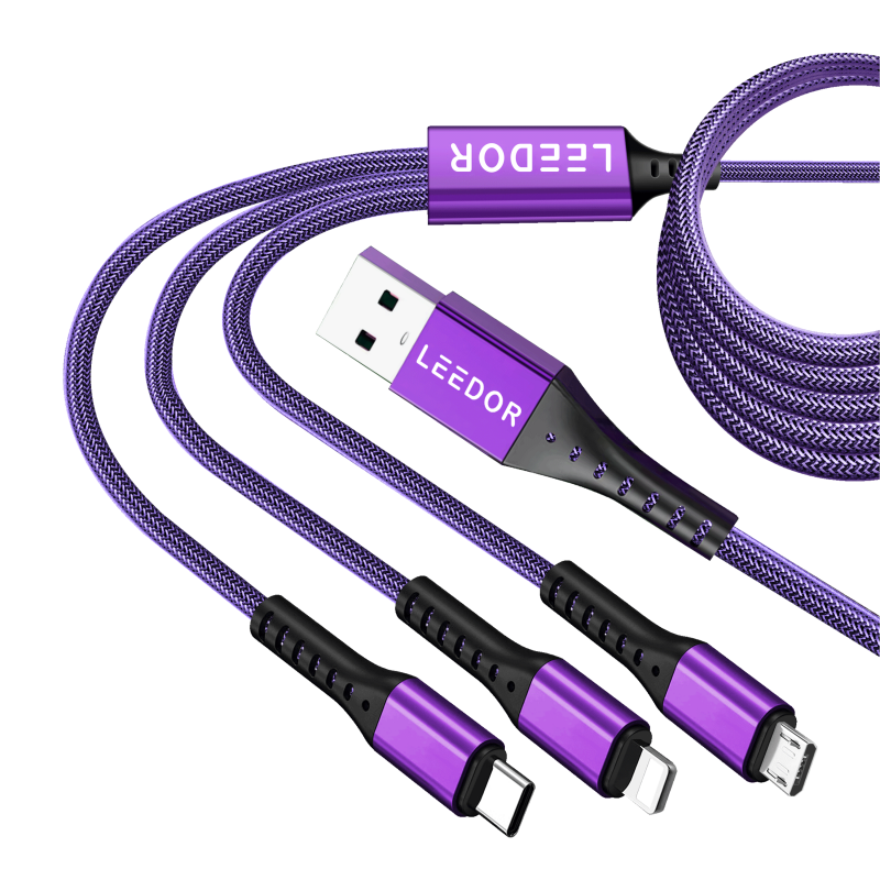 كابل بيانات LEEDOR نايلون 3A للشحن السريع 3 في 1 من النوع C إلى 3 في 1 LD-009Q1.5 متر