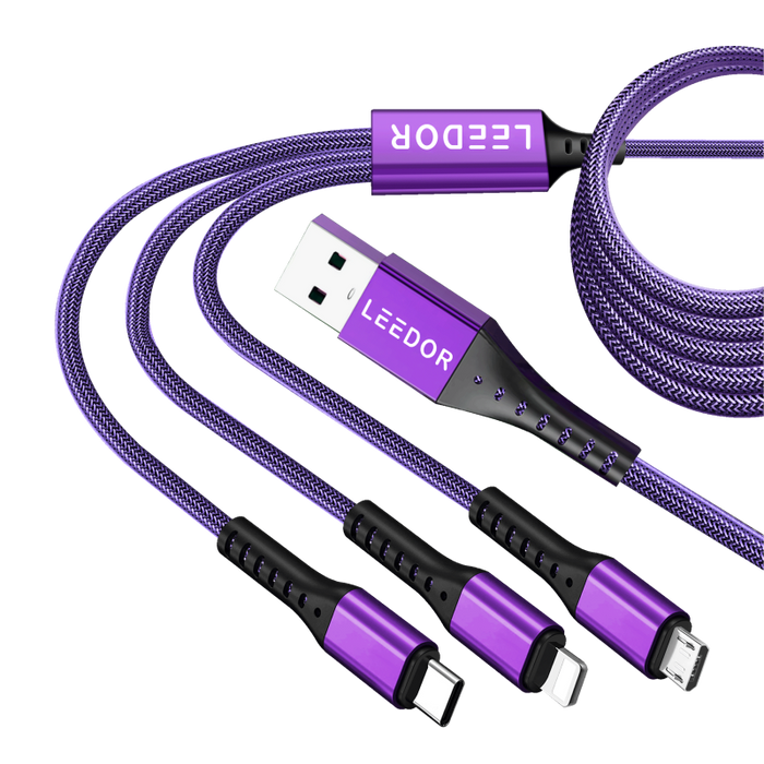 LEEDOR Nylon 3A Fast Charge 3 IN 1 Type C to 3 IN 1 Data Cable LD-009Q1.5m