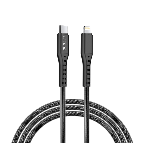 LEEDOR Nylon 3A Fast Charge USB-C to Lightning Data Cable - 1.2M / 27W / Purple / Black