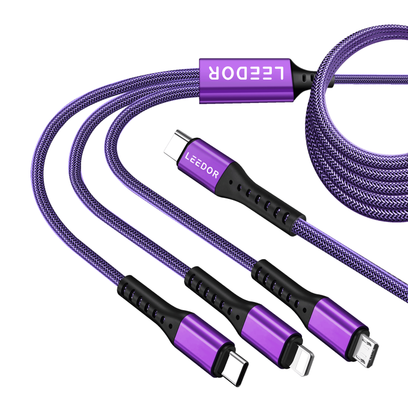 كابل بيانات LEEDOR نايلون 3A للشحن السريع 3 في 1 من النوع C إلى 3 في 1 LD-009Q1.5 متر