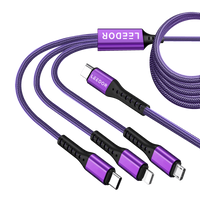 كابل بيانات LEEDOR نايلون 3A للشحن السريع 3 في 1/من النوع C إلى 3 في 1 LD-009Q3m