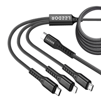 كابل بيانات LEEDOR نايلون 3A للشحن السريع 3 في 1 من النوع C إلى 3 في 1 LD-009Q1.5 متر