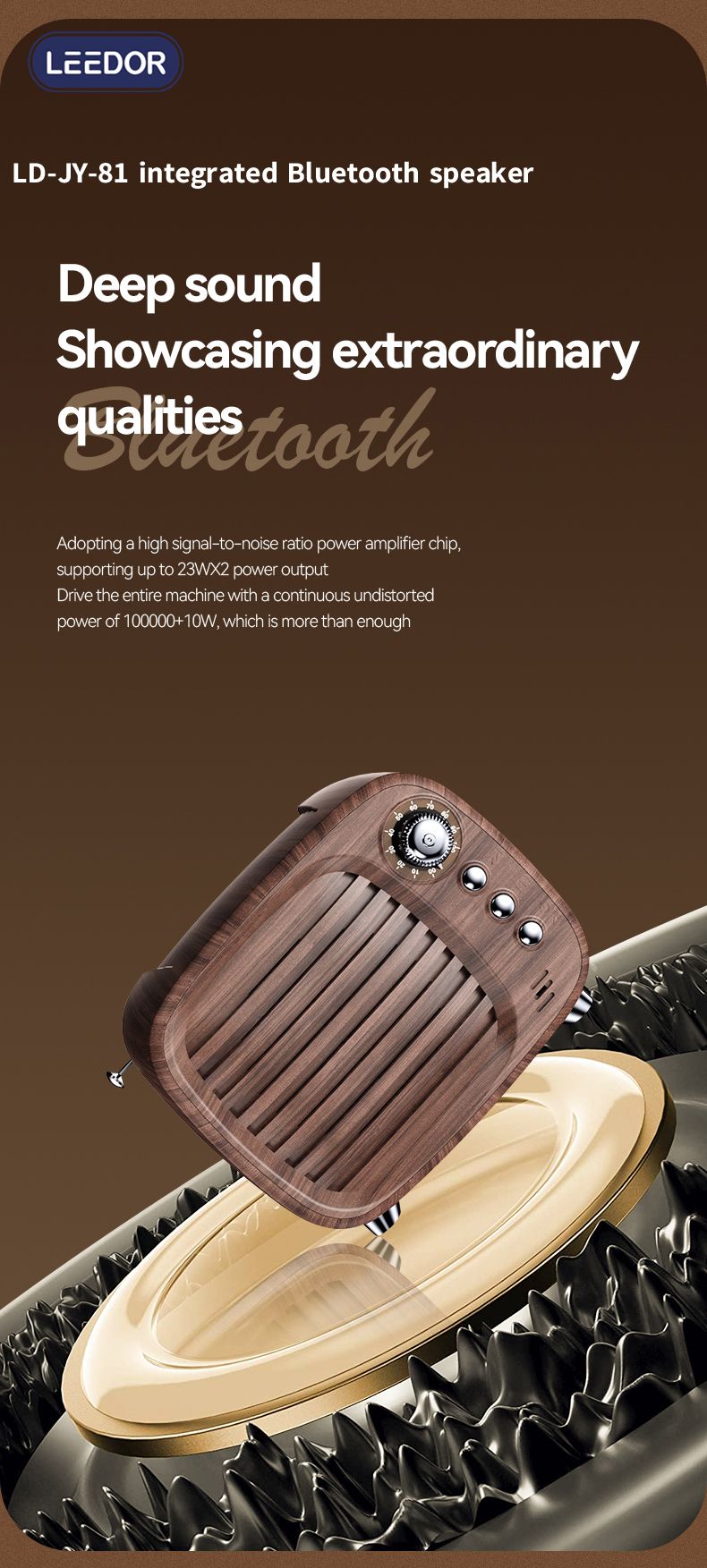 LEEDOR New Mini Wood Grain Retro Heavy Bass Wireless Card Insertion Portable Bluetooth Speaker LD-JY-81