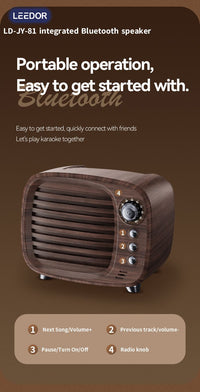 LEEDOR New Mini Wood Grain Retro Heavy Bass Wireless Card Insertion Portable Bluetooth Speaker LD-JY-81