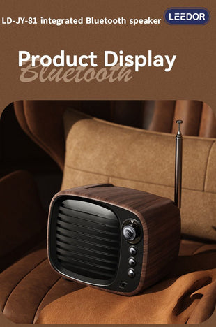 LEEDOR New Mini Wood Grain Retro Heavy Bass Wireless Card Insertion Portable Bluetooth Speaker LD-JY-81