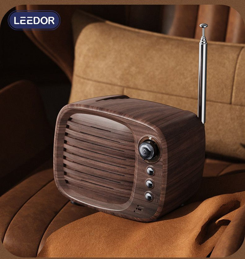 LEEDOR New Mini Wood Grain Retro Heavy Bass Wireless Card Insertion Portable Bluetooth Speaker LD-JY-81