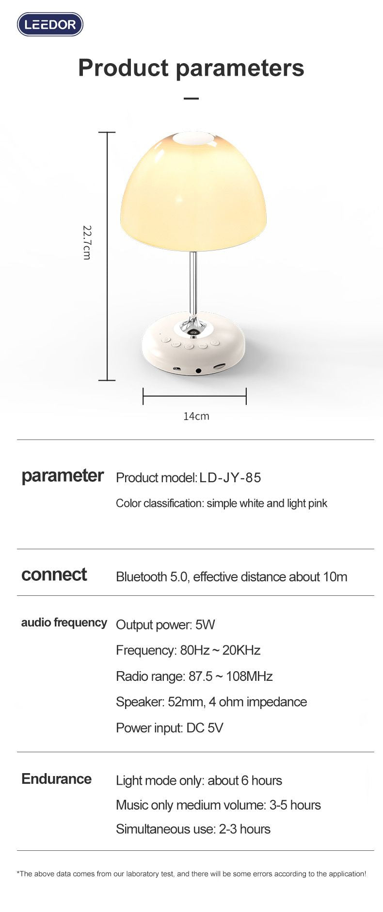 LEEDOR wireless FM remote control, Bluetooth sound system, music neutral desk lamp, Bluetooth speaker LD-JY-85