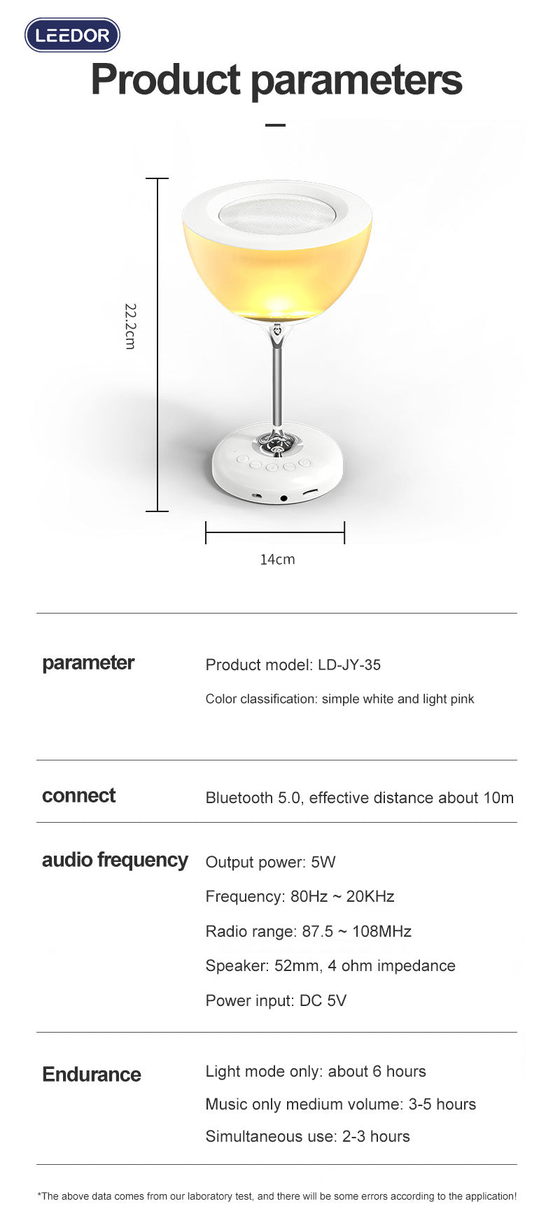 LEEDOR RGB 7 color desk lamp subwoofer speaker 4-in-1 wireless Bluetooth speaker LD-JY-35