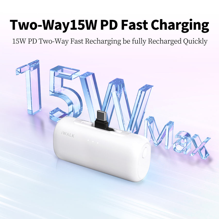 iWALK LinkPod Switch | 5000mAh, Rotary Portable Power Bank, USB-C & Lightning two Plug to Switch Freely, Two-Way 15W PD fast Charging White