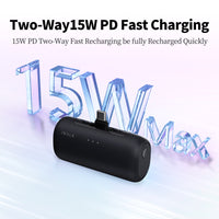 IWALK Portable Charger for iPhone with 2-in-1 Connector,5000mAh Small Power Bank, Fast Charging Compatible with iPhone 16/15/14/13/12/11 Series,Samsung S24/23,Android,Black
