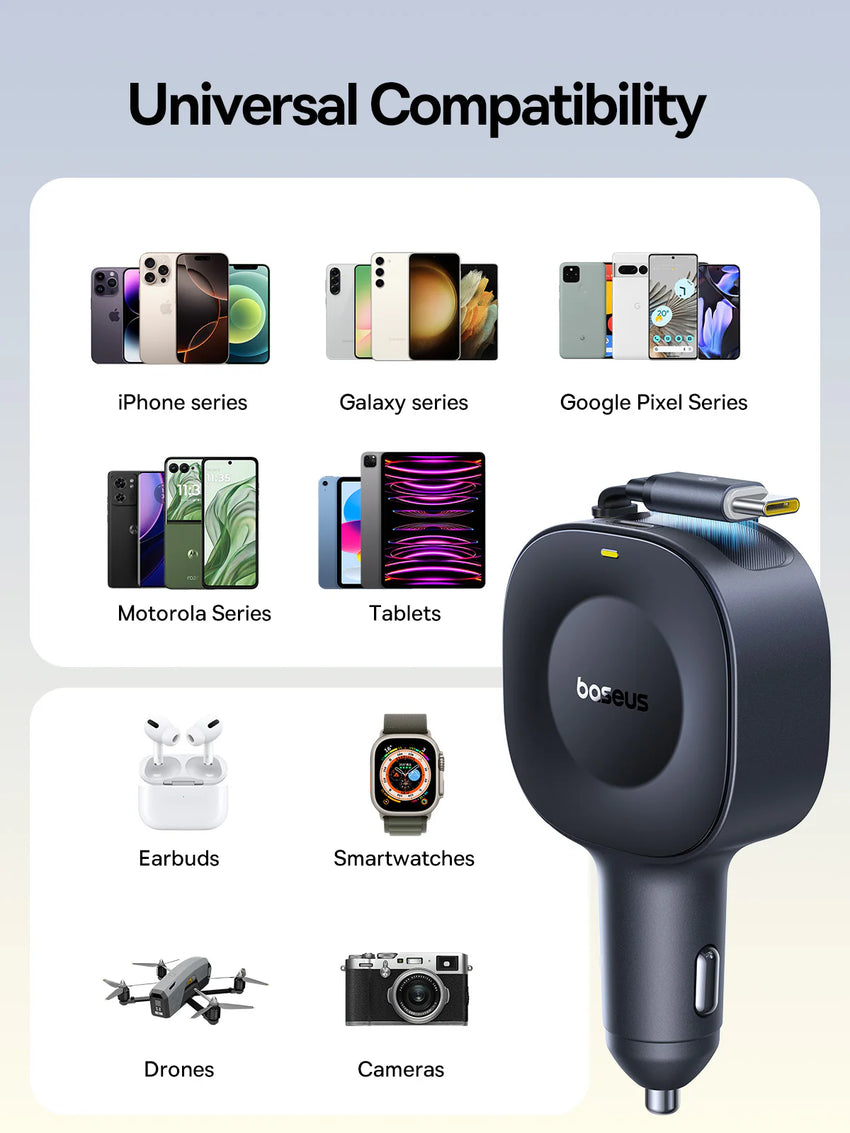 Baseus PrimeTrip VR2 Car Charger with Retractable Cable C+C 30W - Cosmic Black