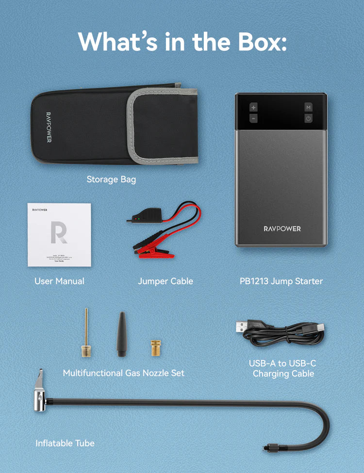 Ravpower 12000mAh (44.4Wh) Jump Starter 2 in 1 with air compressor black