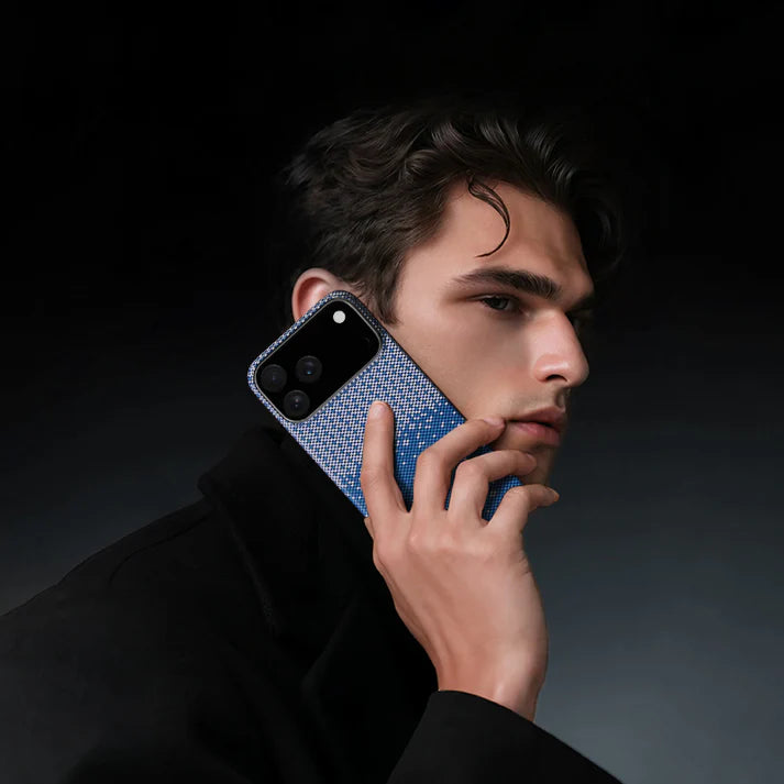 Mocoll iPhone 17 Pro Max: Kevlar Magnetic Case with Floral Cascade Design - Blue