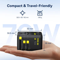 Baseus EnerCore CG11 6-in-1 Universal Travel Adapter with Retractable Cable 70W - Cosmic Black