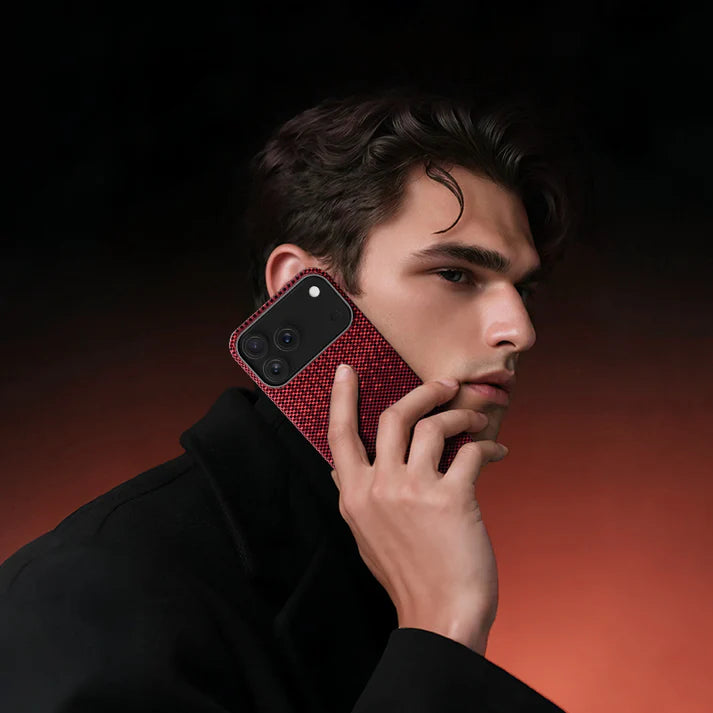 Mocoll iPhone 17 Pro: Kevlar Magnetic Case with Floral Cascade Design - Red