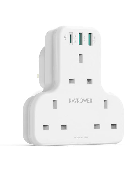 Rav Power - RP-PC1036 PD Pioneer 20W 3 port charger White UK Version with 3 AC plug