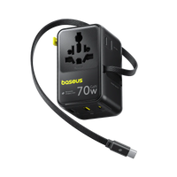 Baseus EnerCore CG11 6-in-1 Universal Travel Adapter with Retractable Cable 70W - Cosmic Black