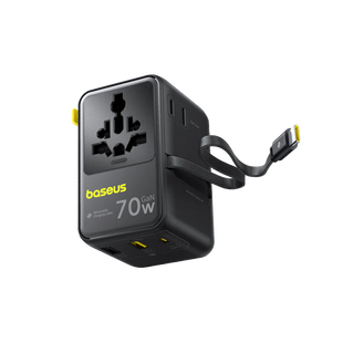 Baseus EnerCore CG11 6-in-1 Universal Travel Adapter with Retractable Cable 70W - Cosmic Black