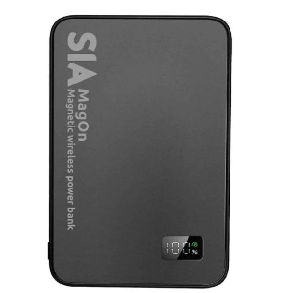 SIA Magnetic power bank metal Body PD 20W -Wireless Charging 15W 5000Mah black